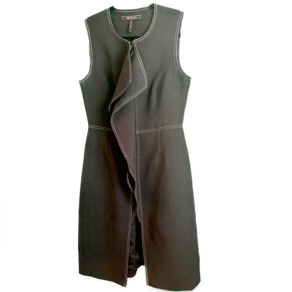 BCBG MaxAzria Zena Black Ruffle Longline Zip Up Tunic Vest Size Small